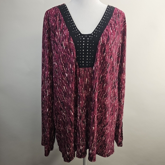 Notations size 3X blouse. Maroon & black. Jewels around neck.  3/4 sleeve option - Picture 1 of 9